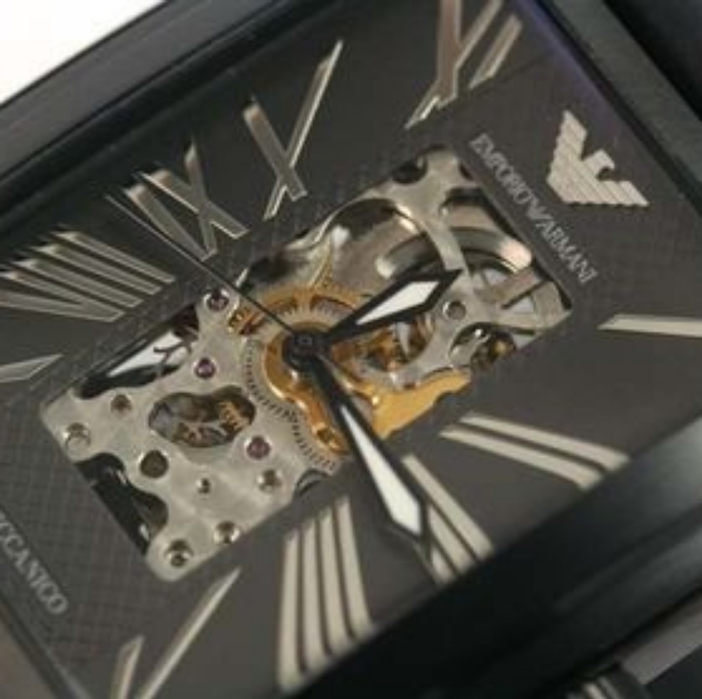 Emporio Armani Meccanico Black Rectangular Dial Silicone Strap Automatic Watch - Picture 4 of 15